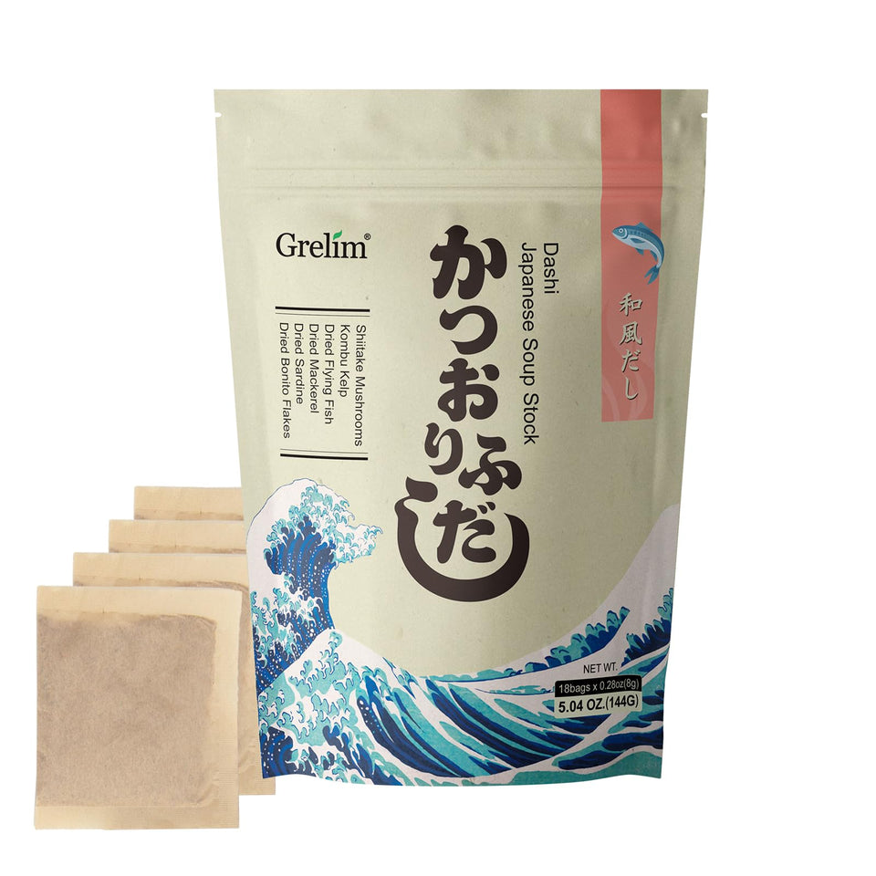 Grelim Dashi stock packaging front provides a quick umami base.