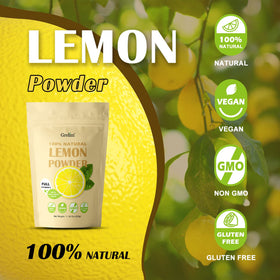 Grelim Lemon Powder packaging front showing ingredients and gluten-free promise.