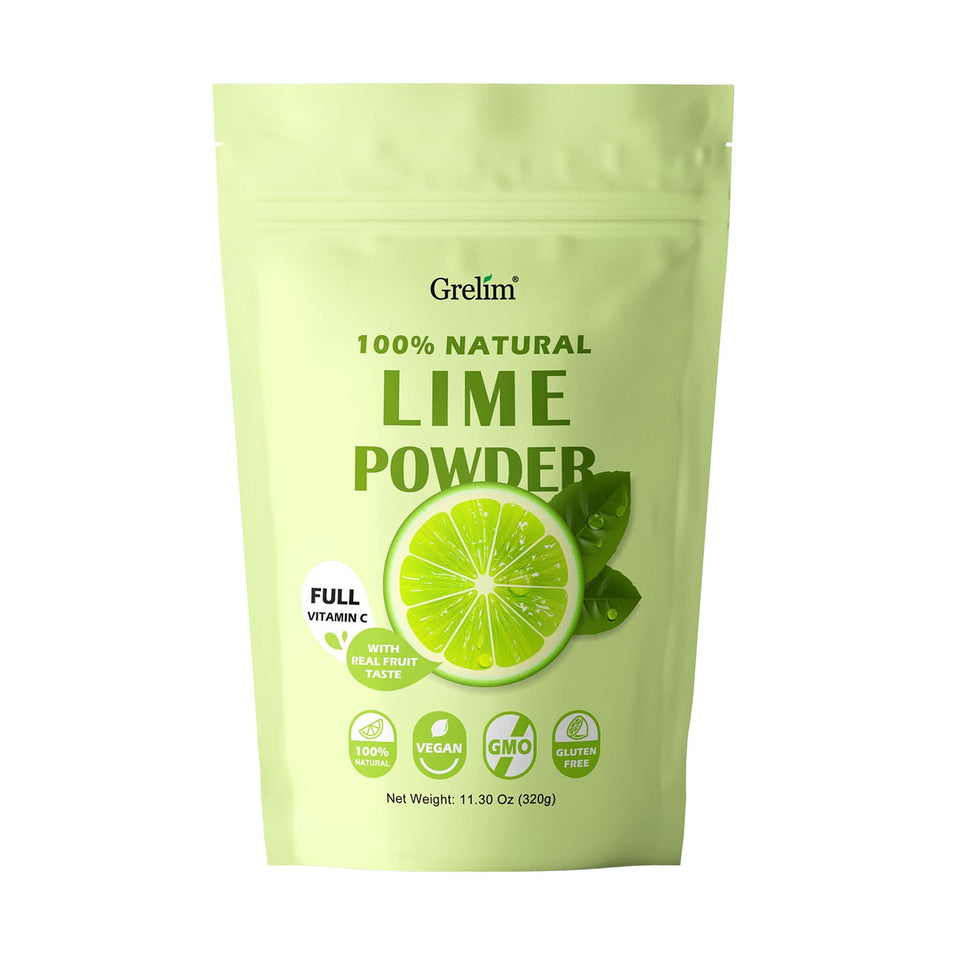 Grelim lime powder bottle showing convenient citrus flavor for beverages