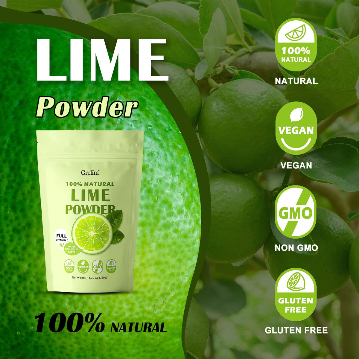 Grelim lime powder scoop closeup for easy measuring in recipes