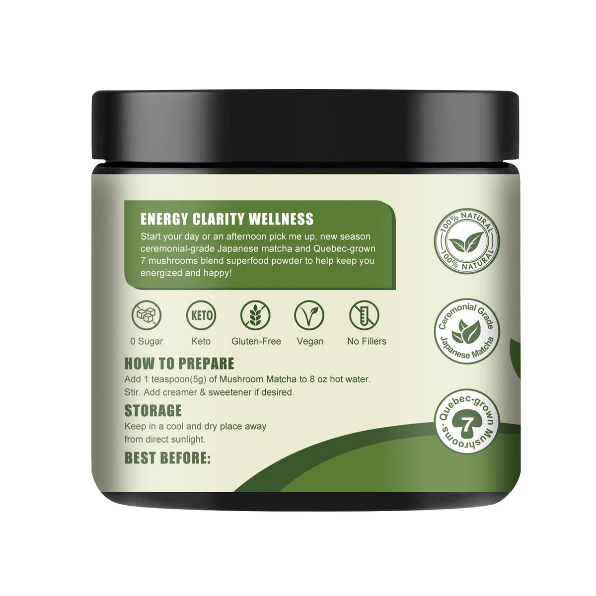 Grelim seven-mushrooms blend showcased in an earthy, comforting latte.