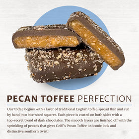 Griff's Coffee Toffee dark chocolate-coated squares; premium flavor contrast.