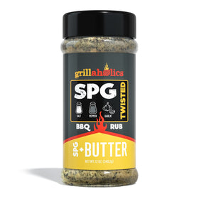 Grillaholics SPG Butter bottle front highlighting butter-infused seasoning.
