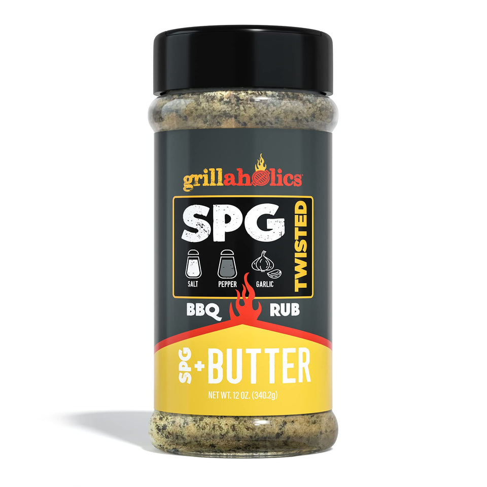 Grillaholics SPG Butter bottle front highlighting butter-infused seasoning.