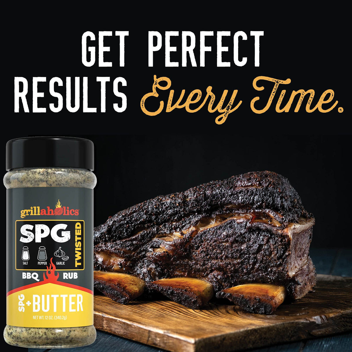 Grillaholics SPG Butter seasoned steak on grill with juicy crust.