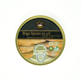 Grilled Catch Riga Sprats Latvia label – kosher-certified, versatile pantry option.
