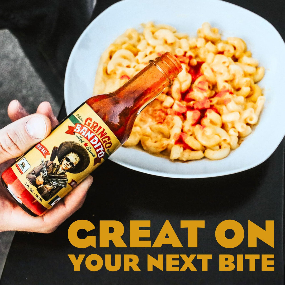 Gringo Bandito bottle with wings and eggs demonstrates all-purpose flavor