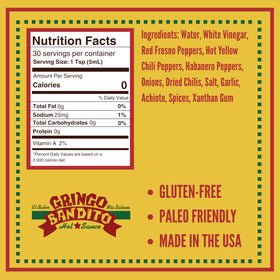 Gringo Bandito bottle being poured to enhance meals with medium heat