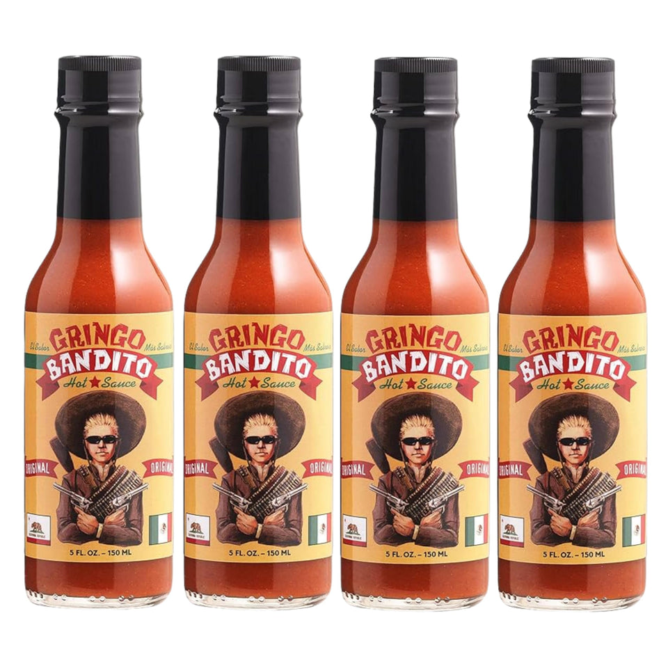 Gringo Bandito Original hot sauce four-pack on display for bold flavor