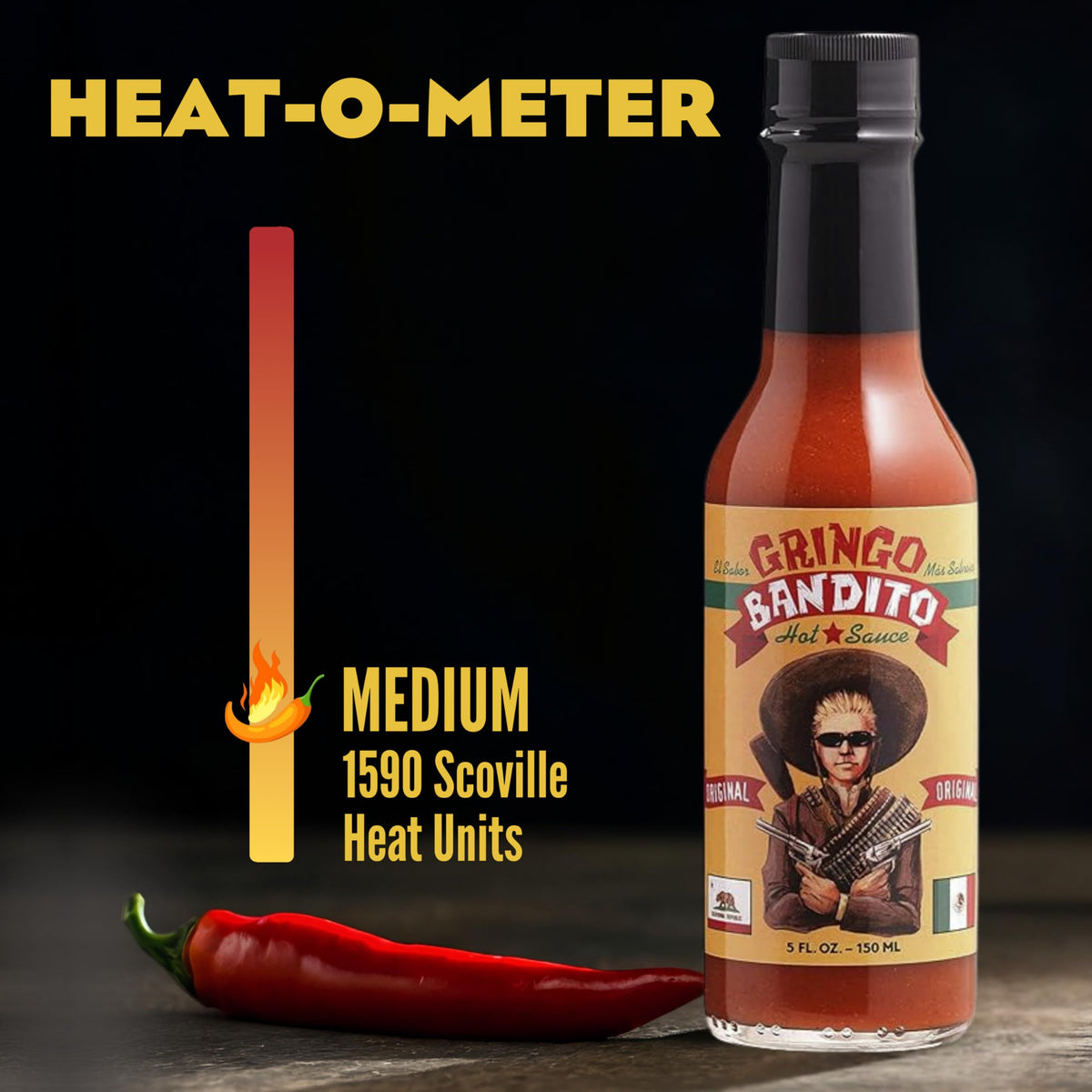 Four-pack front view of Gringo Bandito Original hot sauce for versatile meals
