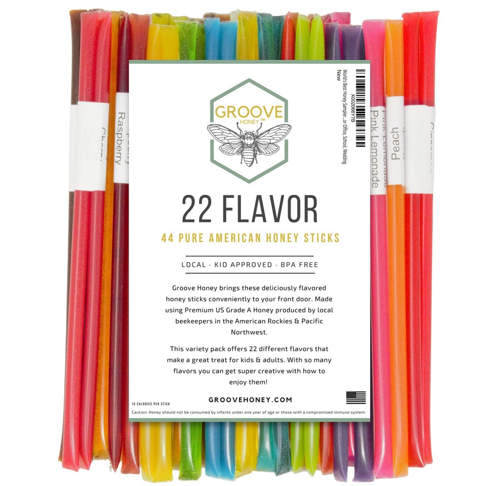 GROOVE HONEY flavored honey sticks tea pack; convenient sweetener for warm cups.