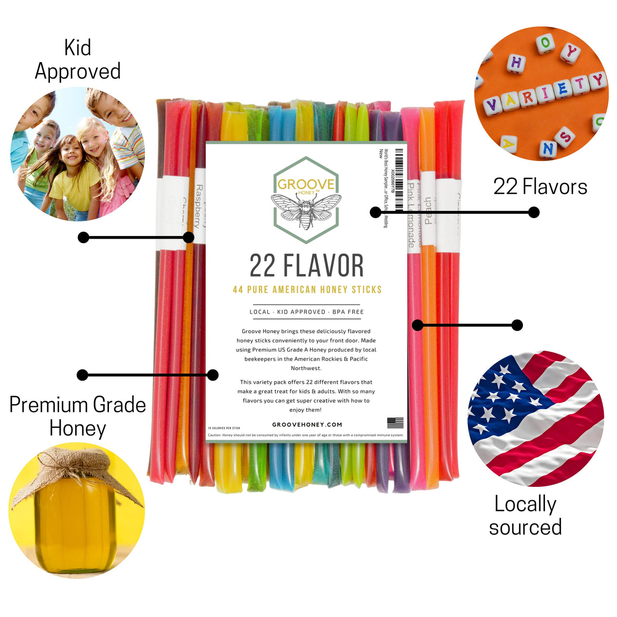 GROOVE HONEY flavored honey sticks travel-friendly box for on-the-go sweetness.