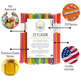 GROOVE HONEY flavored honey sticks travel-friendly box for on-the-go sweetness.
