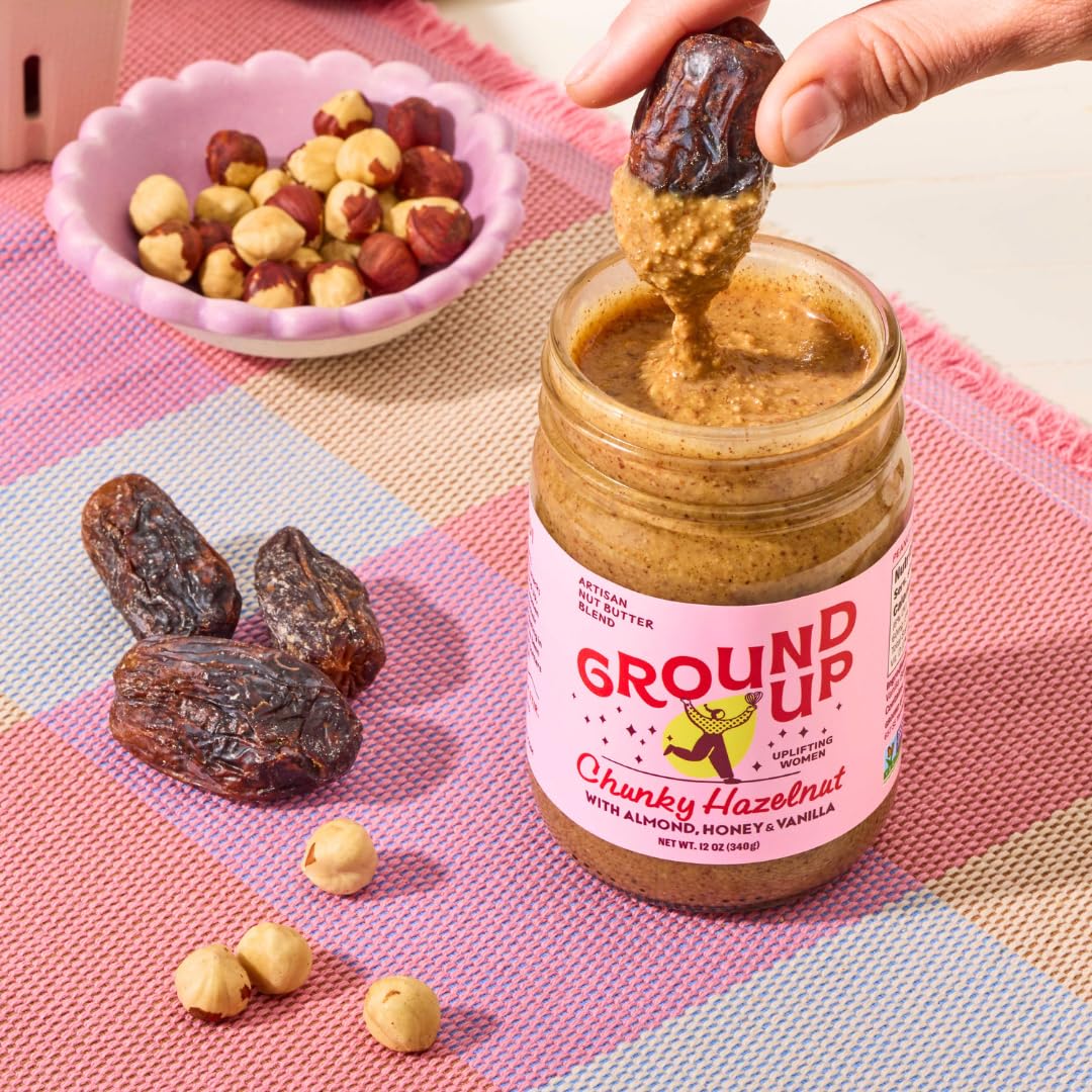 Ground Up jar sits on kitchen shelf ready for snacking.