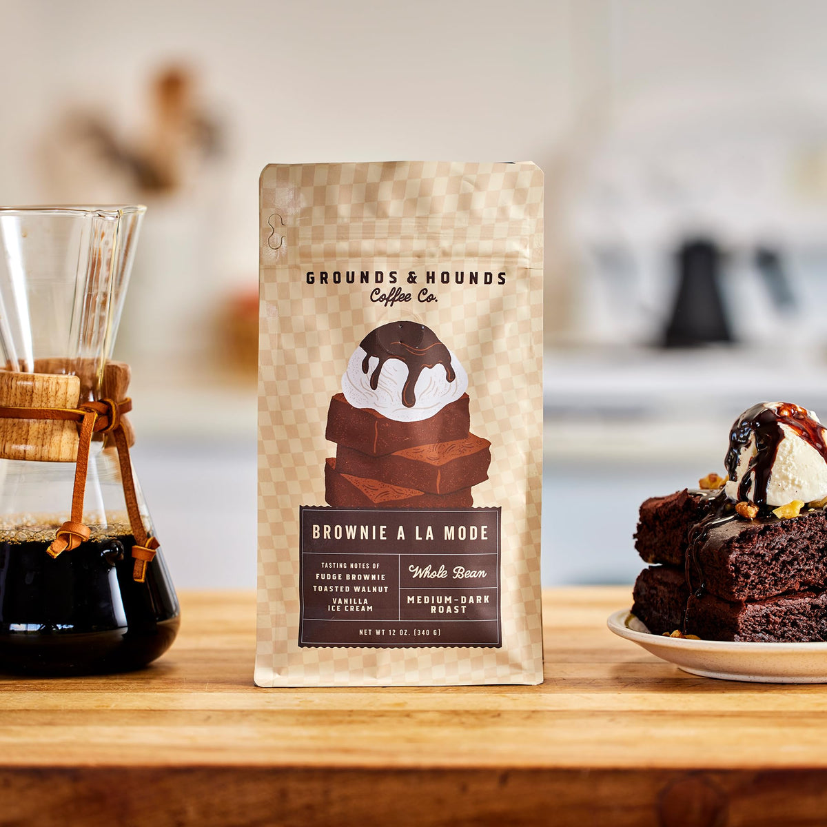 Grounds & Hounds Brownie A La Mode notes: fudge brownie with vanilla hints.