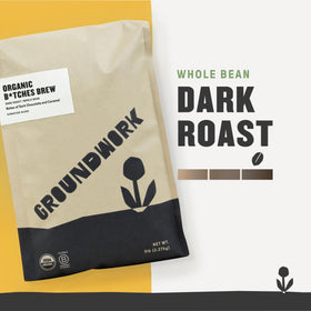 Groundwork B*tches Brew highlights dark chocolate and fleur de sel caramel notes for tasting.