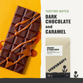 Groundwork B*tches Brew coffee beans close-up highlighting rich aroma for home use.