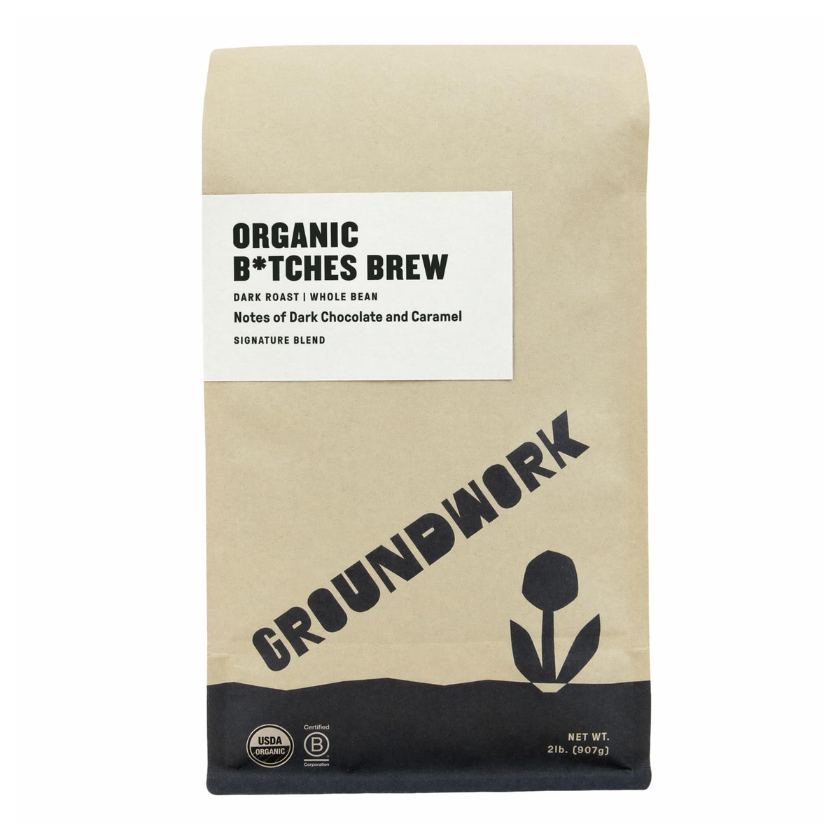 Groundwork B*tches Brew whole-bean 2lb bag ready for home grinding and brewing.