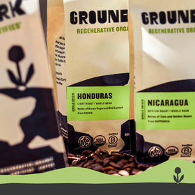 Groundwork Coffee Co ground beans ready for grinding and brewing.
