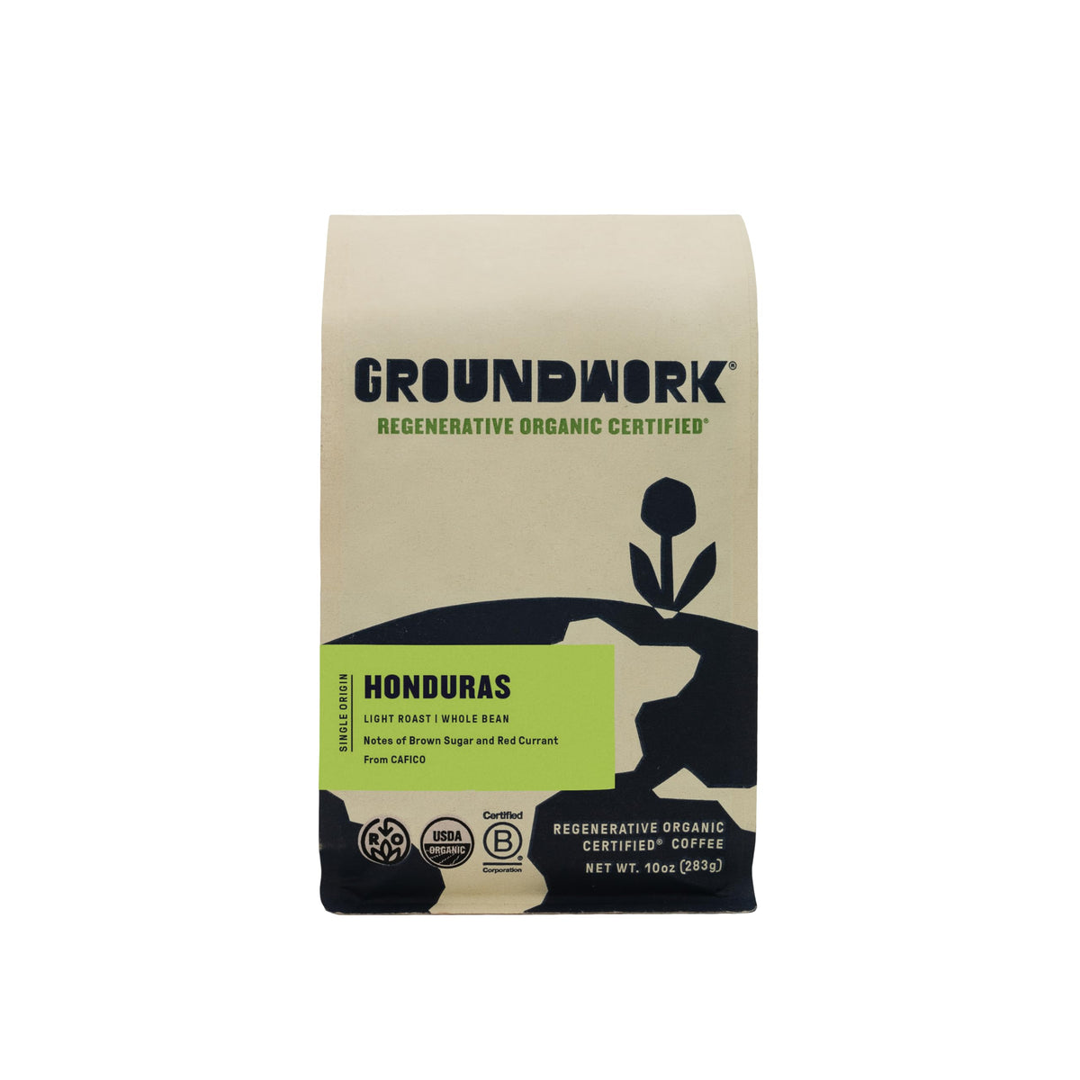 Groundwork Coffee Co USDA Organic Honduras bag front highlighting organic origin.