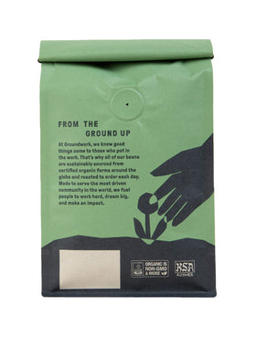 Groundwork Ethiopia Heirloom Blend beans closeup showing citrus and fruit notes.