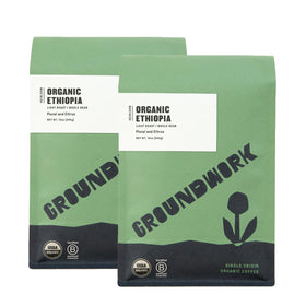 Groundwork Ethiopia Heirloom Blend pack shot—organic light roast bags for everyday ritual.