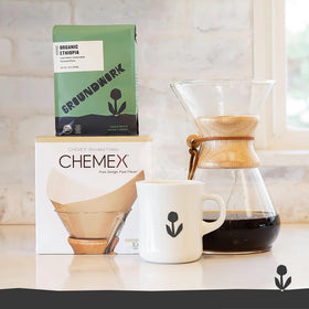 Groundwork Ethiopia Heirloom Blend steaming cup with inviting aroma.