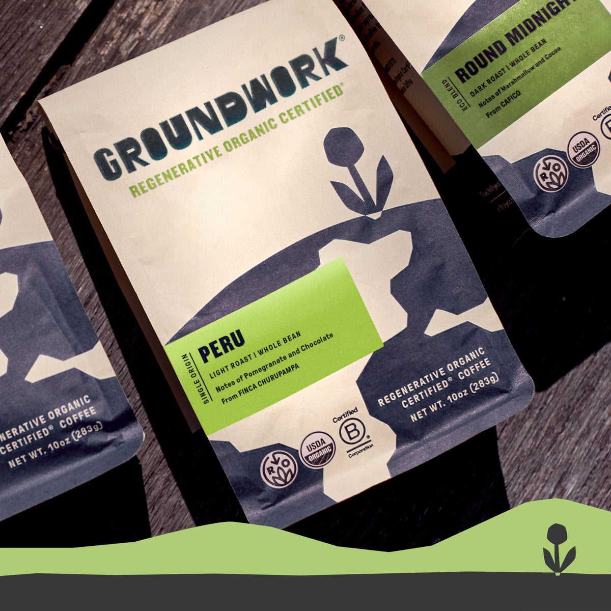 Groundwork Peru coffee beans macro shot—aroma notes and roast depth.