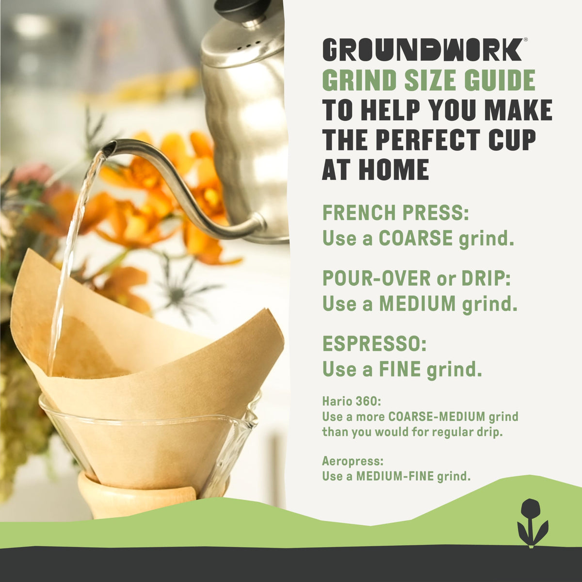 Groundwork Peru roasted beans in grinder—fresh grind locks in aroma.