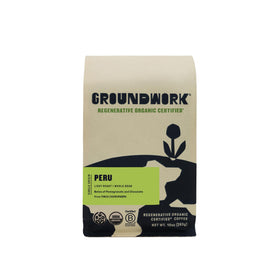 Groundwork Peru whole-bean 10oz bag—fresh aroma for morning coffee ritual.