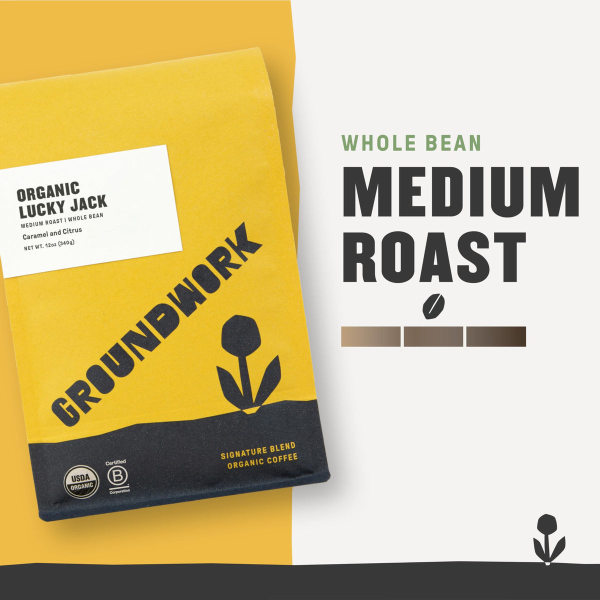 Groundwork USDA Organic seal on Lucky Jack packaging.