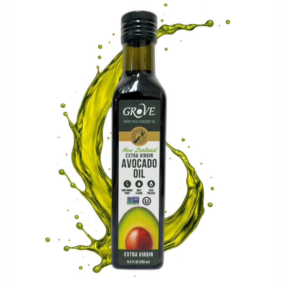Grove avocado oil bottle on the counter for everyday cooking.