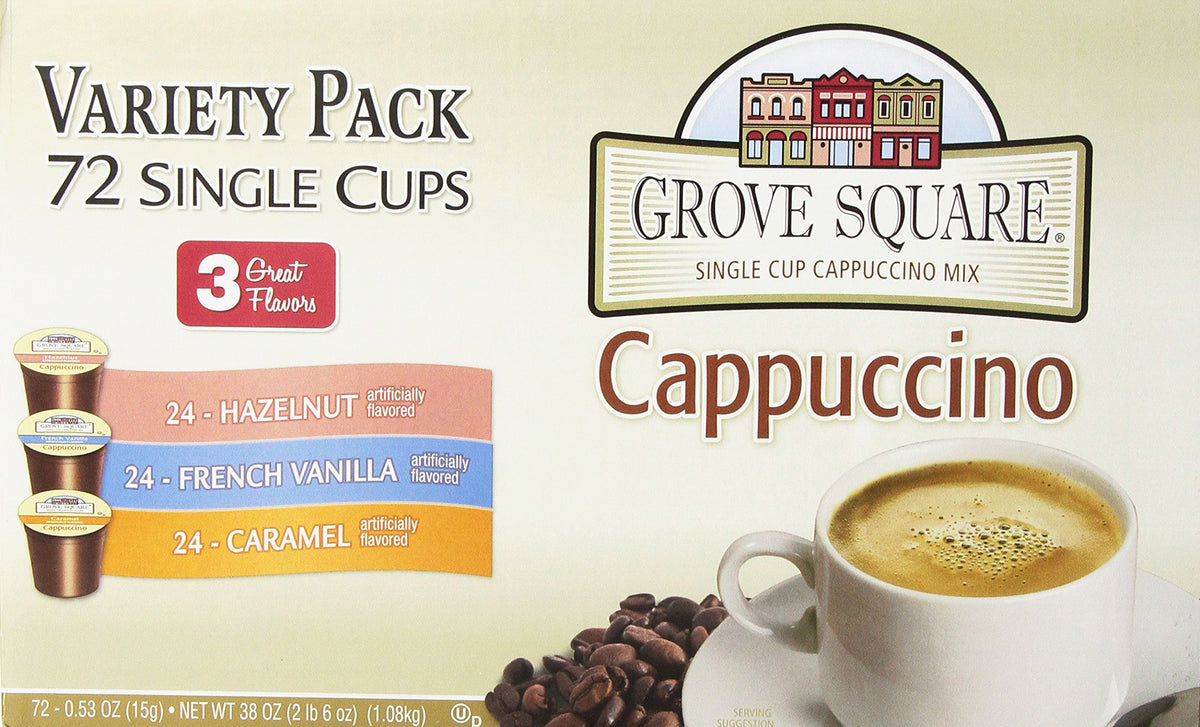Grove Square cappuccino pods caramel 24-pack enhances sweet café style at home.