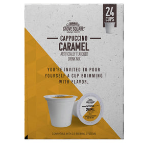 Grove Square cappuccino pods caramel foam art for a creamy cup.