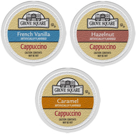 Grove Square cappuccino pods French vanilla 24-pack ideal for morning rituals.
