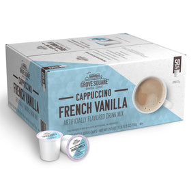 Grove Square Cappuccino Pods French Vanilla cup showing creamy flavor and convenience