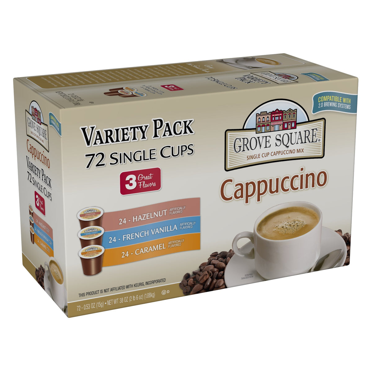 Grove Square cappuccino pods hazelnut 24-pack for cozy at-home café moments.