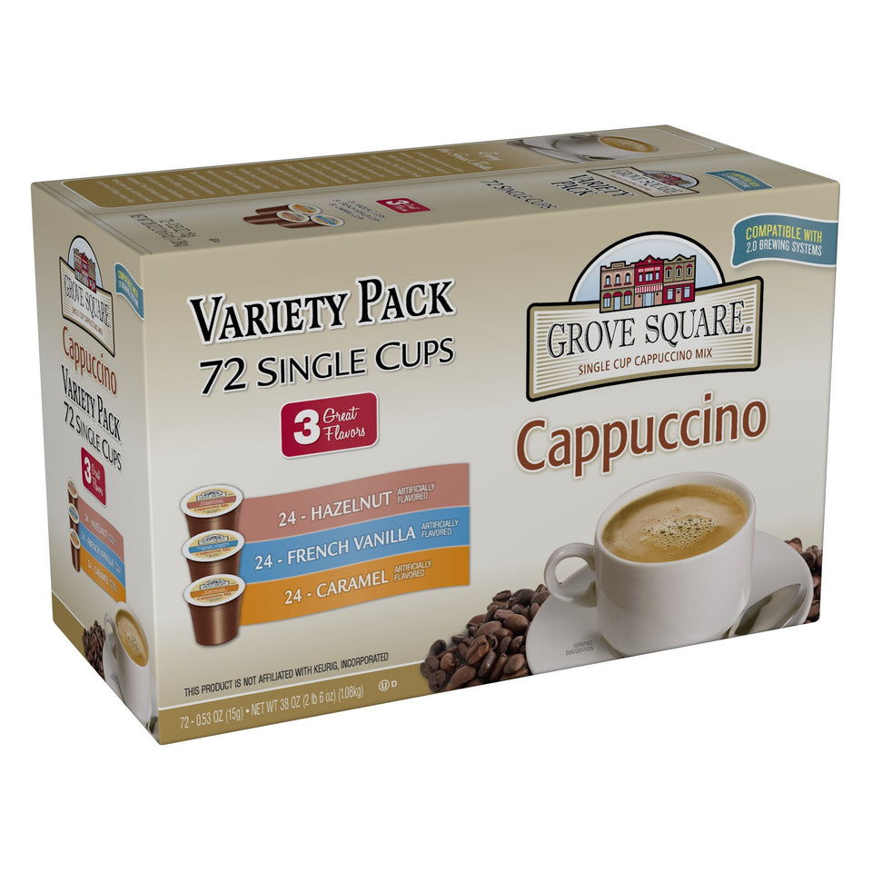 Grove Square cappuccino pods hazelnut 24-pack for cozy at-home café moments.
