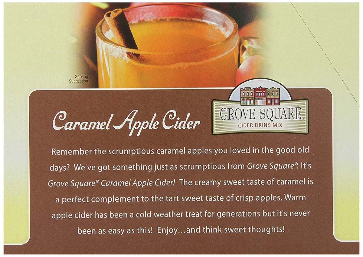 Grove Square Cider caramel apple packaging, convenient single-serve for quick comfort