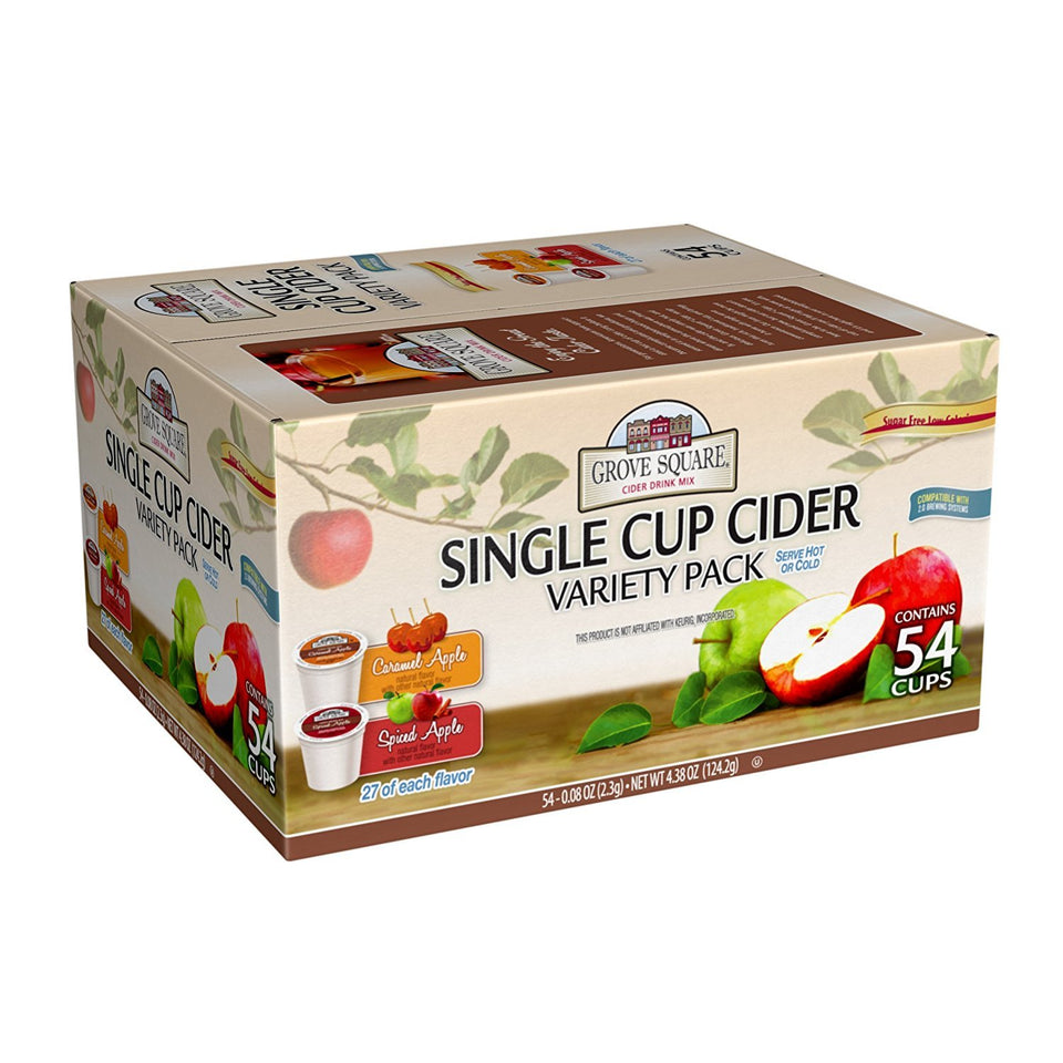Grove Square Cider Pods Variety Pack 54 cups for hot or cold enjoyment.