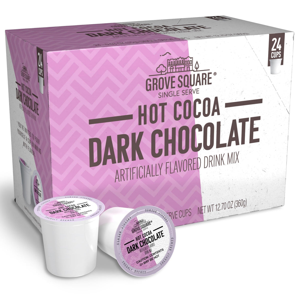 Grove Square hot cocoa dark chocolate cups—creamy, rich single-serve indulgence.