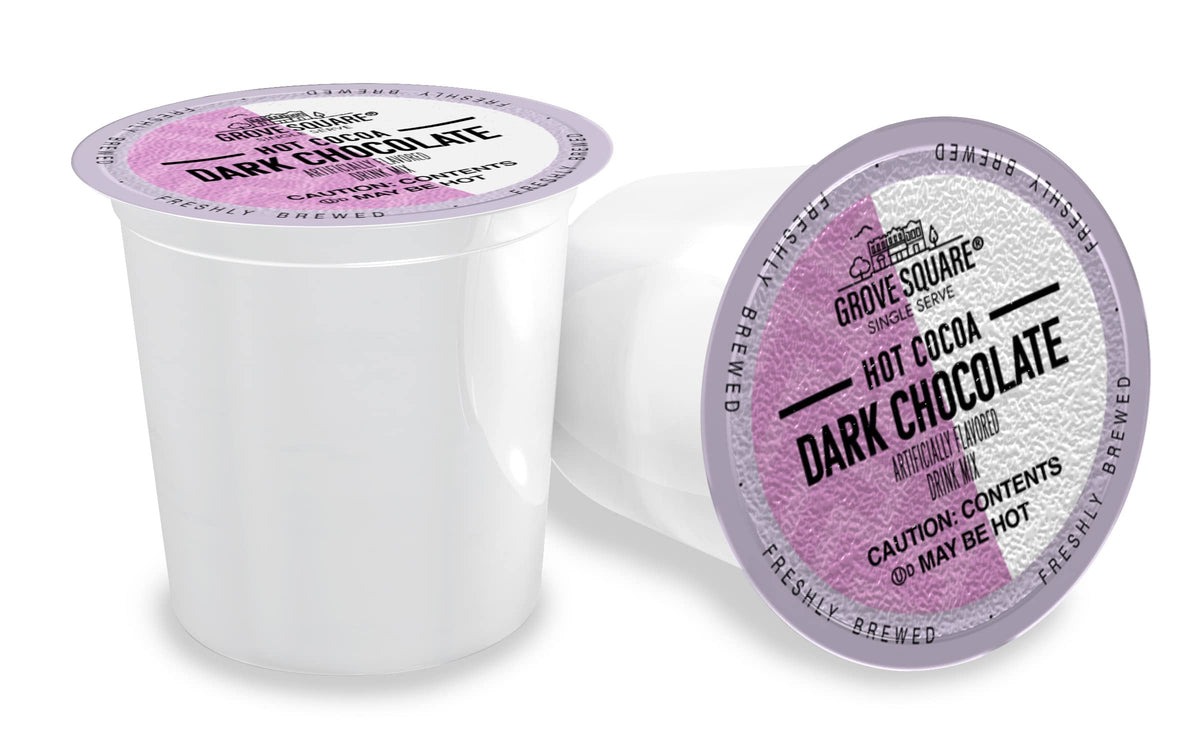 Grove Square single-serve cups highlight quick, warm cocoa ready in moments.