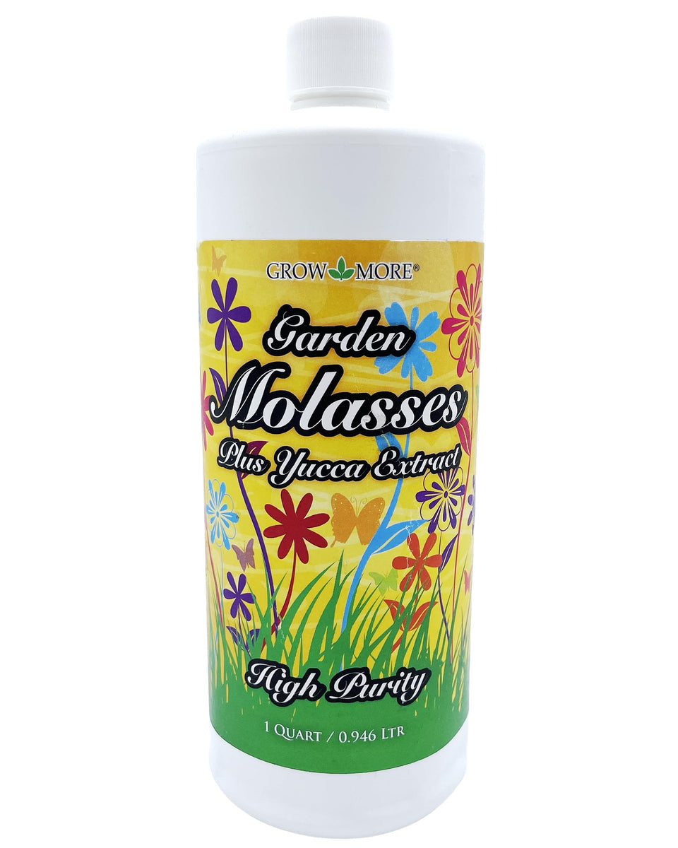 Grow More Garden Molasses bottle pour enabling easy soil application for vibrant plants