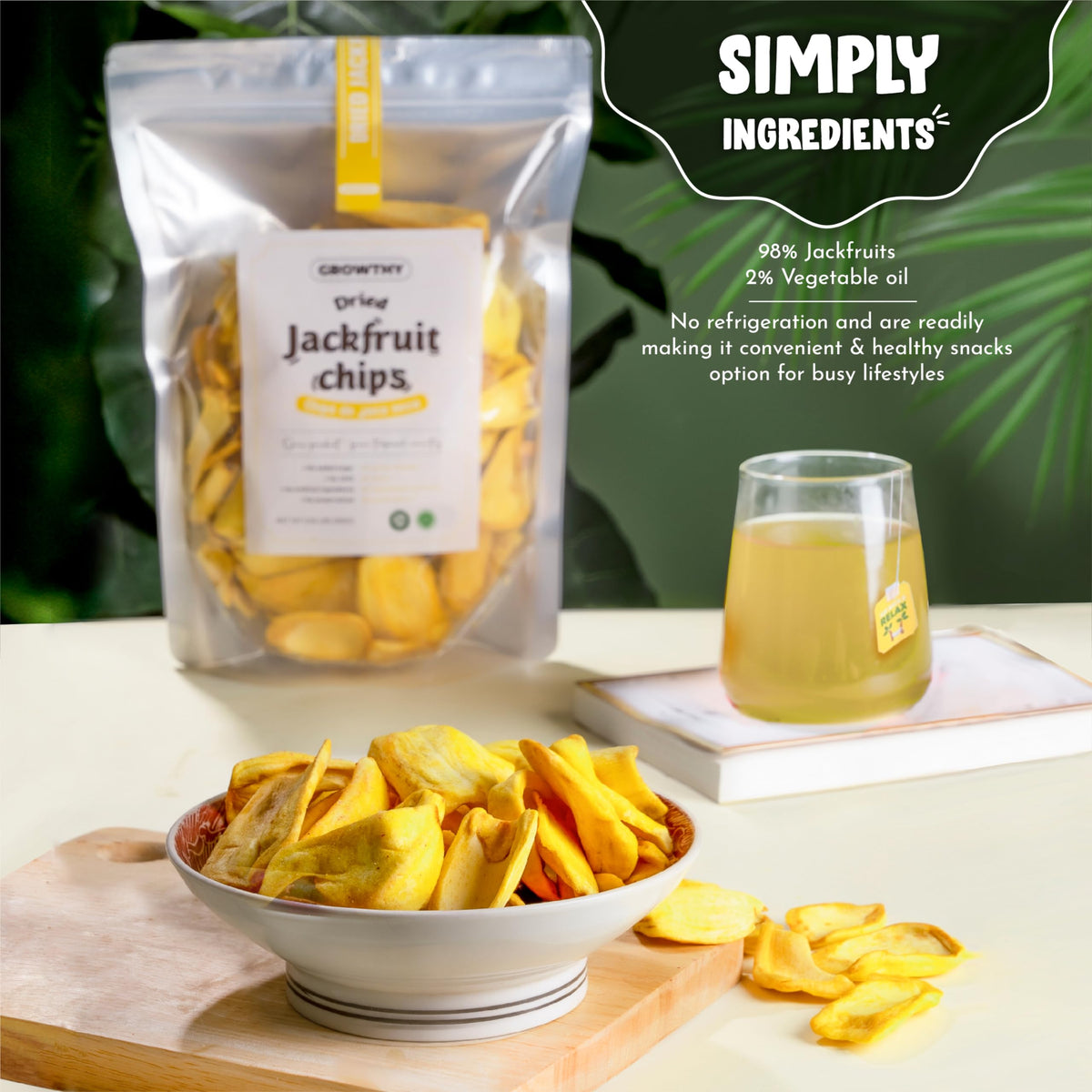 Growthy jackfruit chips in kids lunchbox snacking with fiber-friendly benefits.