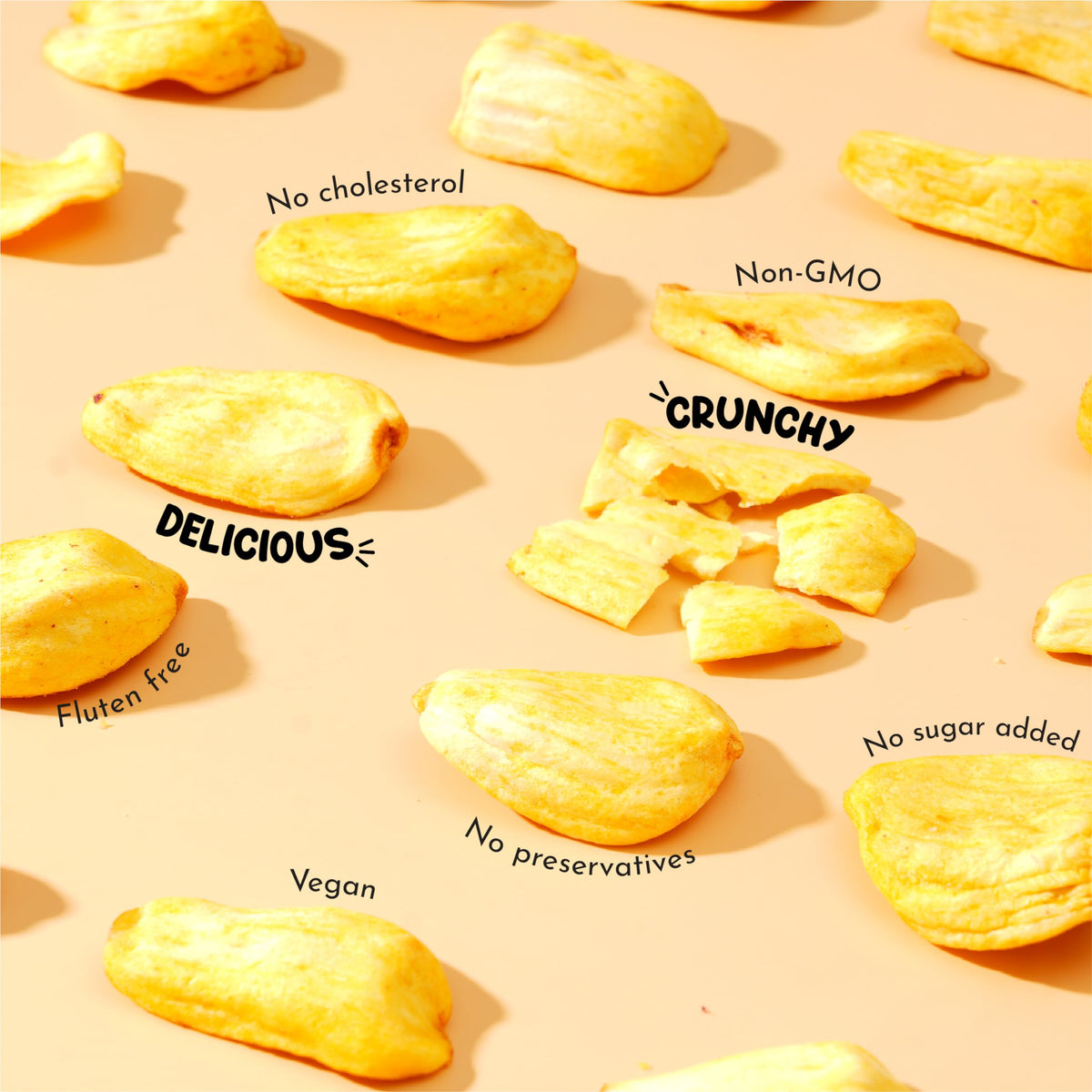 Growthy jackfruit chips vegan gluten-free label highlighting dietary inclusivity.