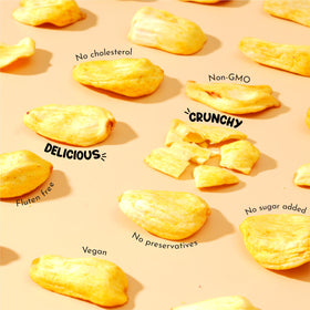 Growthy jackfruit chips vegan gluten-free label highlighting dietary inclusivity.