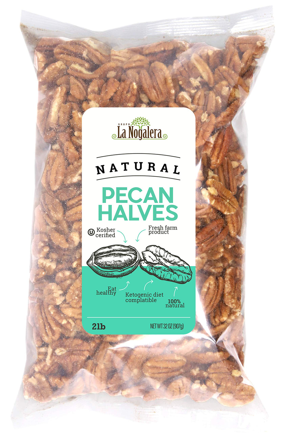 Grupo La Nogalera 2 lb pecan halves in bag for snacking and baking