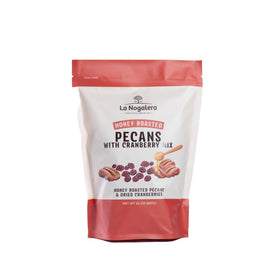 Grupo La Nogalera honey roasted pecans and cranberries in a resealable pouch, ideal salad topping.