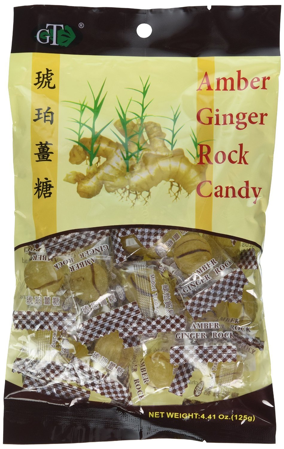 GT Amber Ginger Rock Candy 8-pack front view highlighting natural ginger flavor.