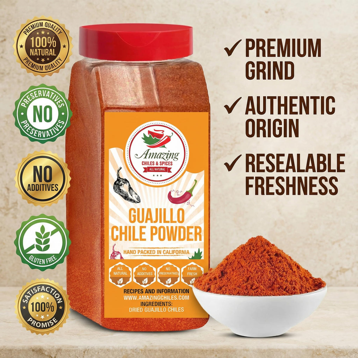 Guajillo powder ingredients plate suggests pantry staples and recipe ideas.